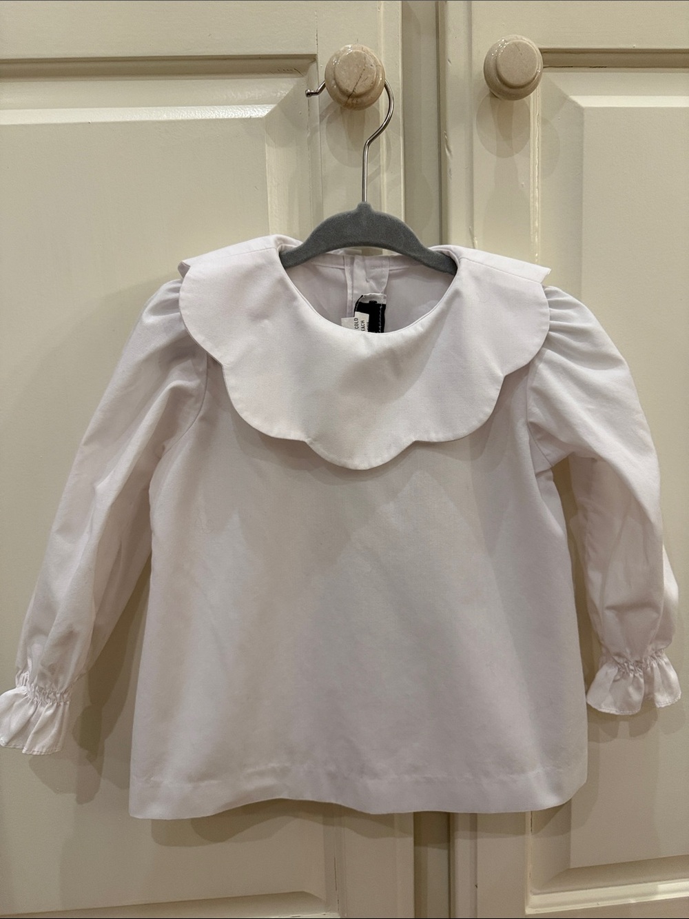 Sophie & Lucas Girls' White Long-Sleeve Formal Blouse with Scalloped Collar
